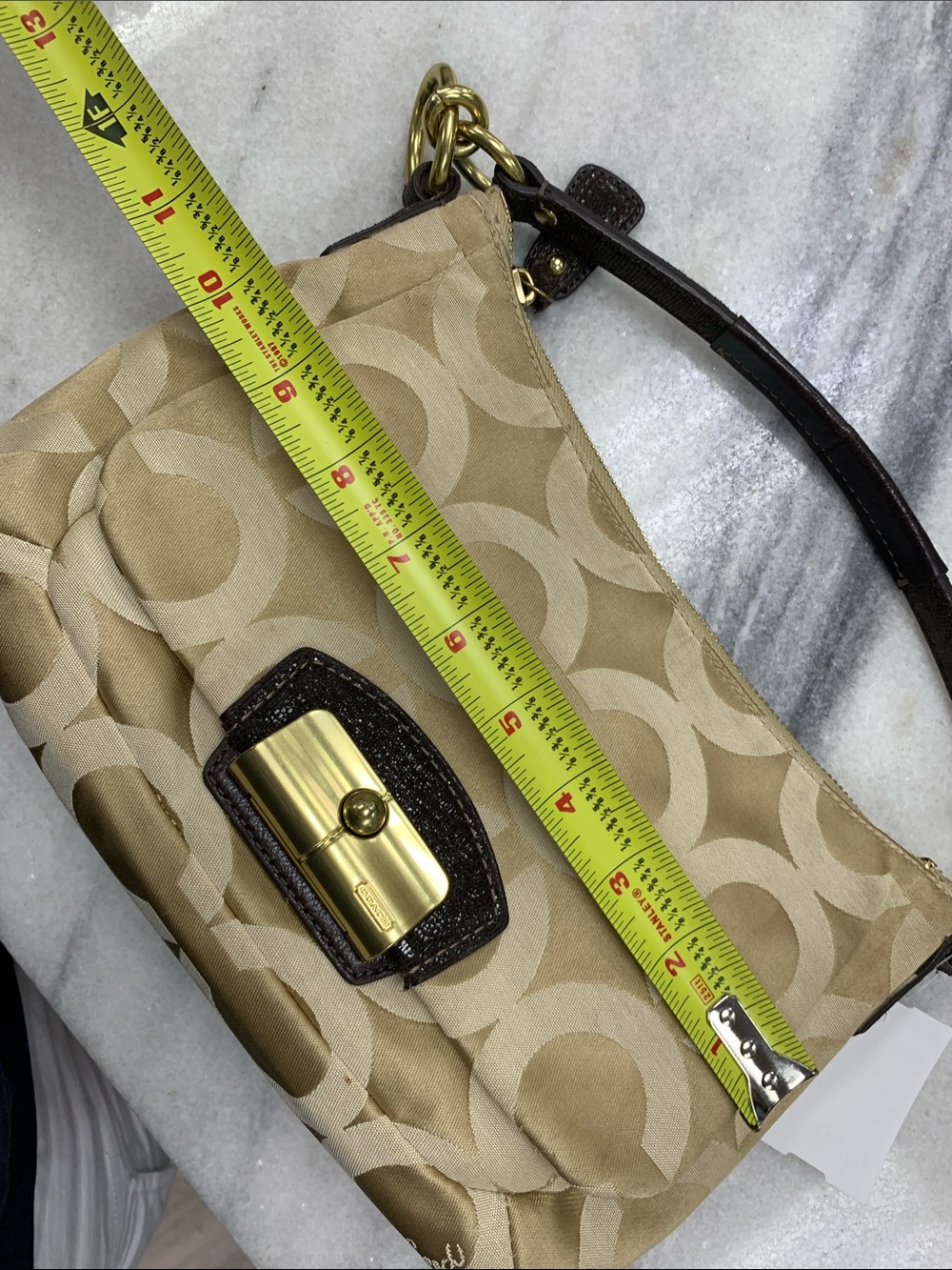 Coach Tan Signature Canvas Shoulder Bag with Dark Brown Trim and Gold Hardware - Picture 8 of 11